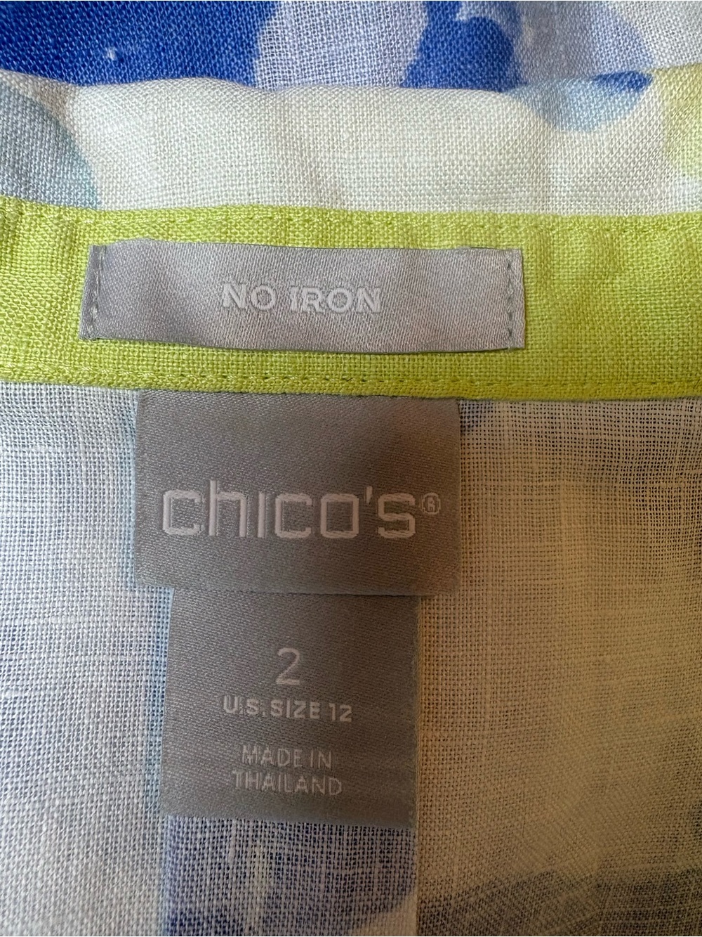 Chico’s 100% Linen V-neck Button-up 3/4 Sleeve Blouse Floral Print Size 12 - Picture 3 of 5